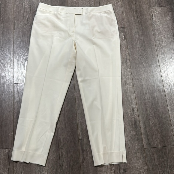 Lafayette 148 New York Irving Straight Leg Stretch Wool Ankle Pants Cream Sz 12 - Picture 2 of 6